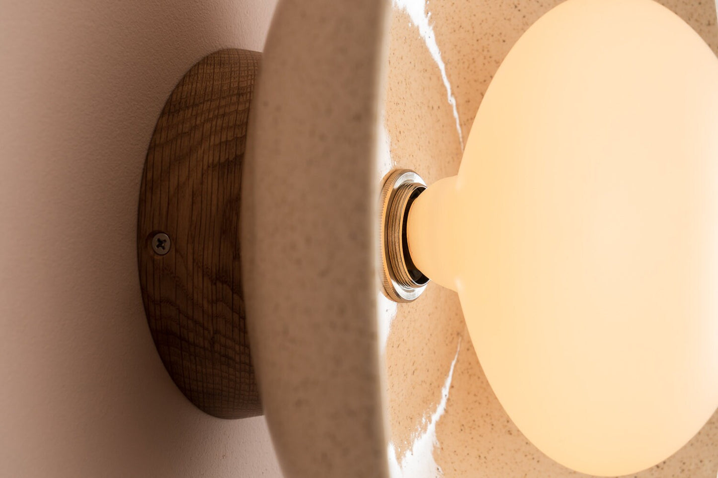 Speckled Cream Gloss Dawn Wall Light Sconce in Ceramic and Oak by StudioHaran