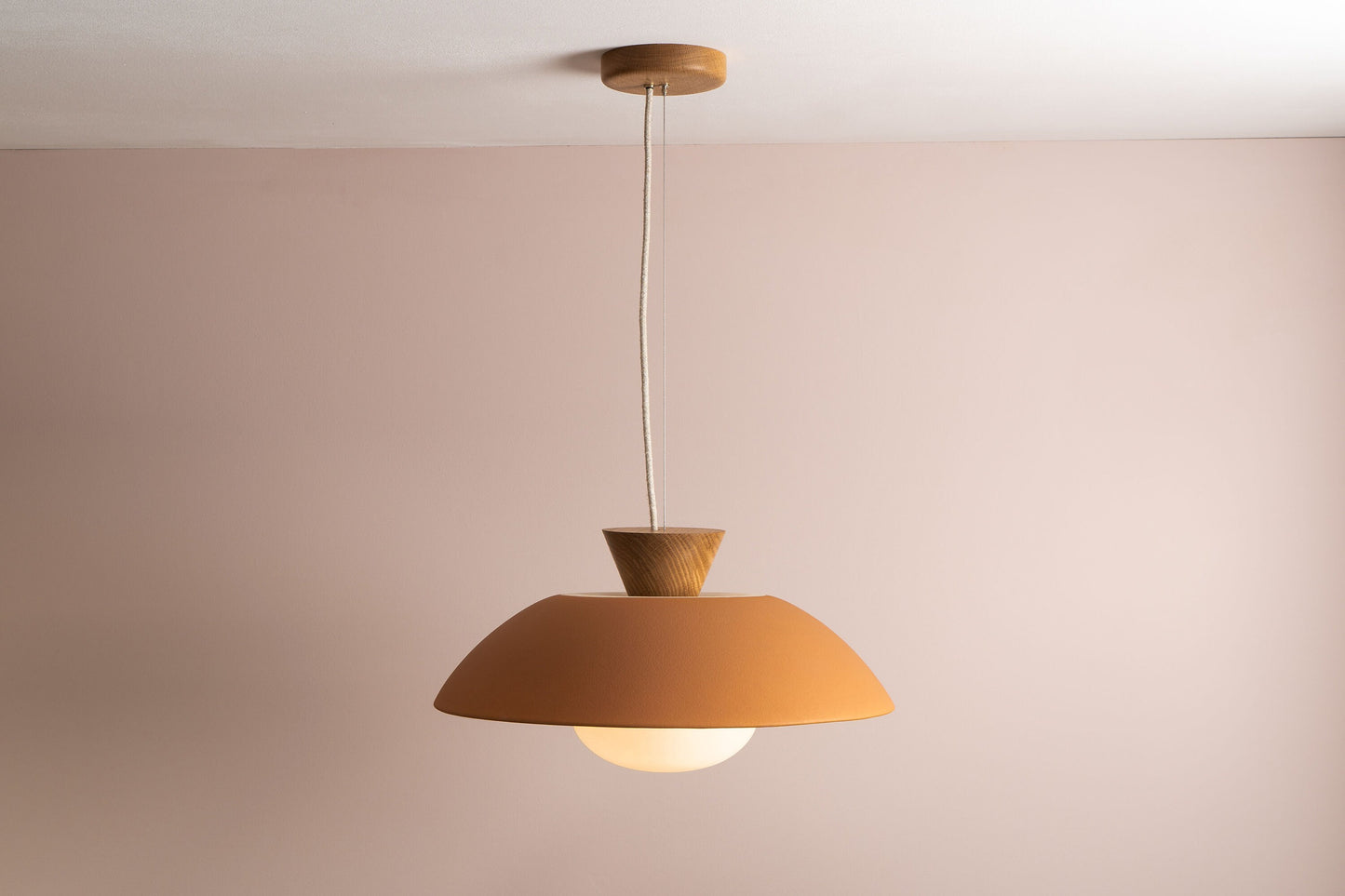 Terracotta XL Dawn Pendant Light in Ceramic and Oak by StudioHaran