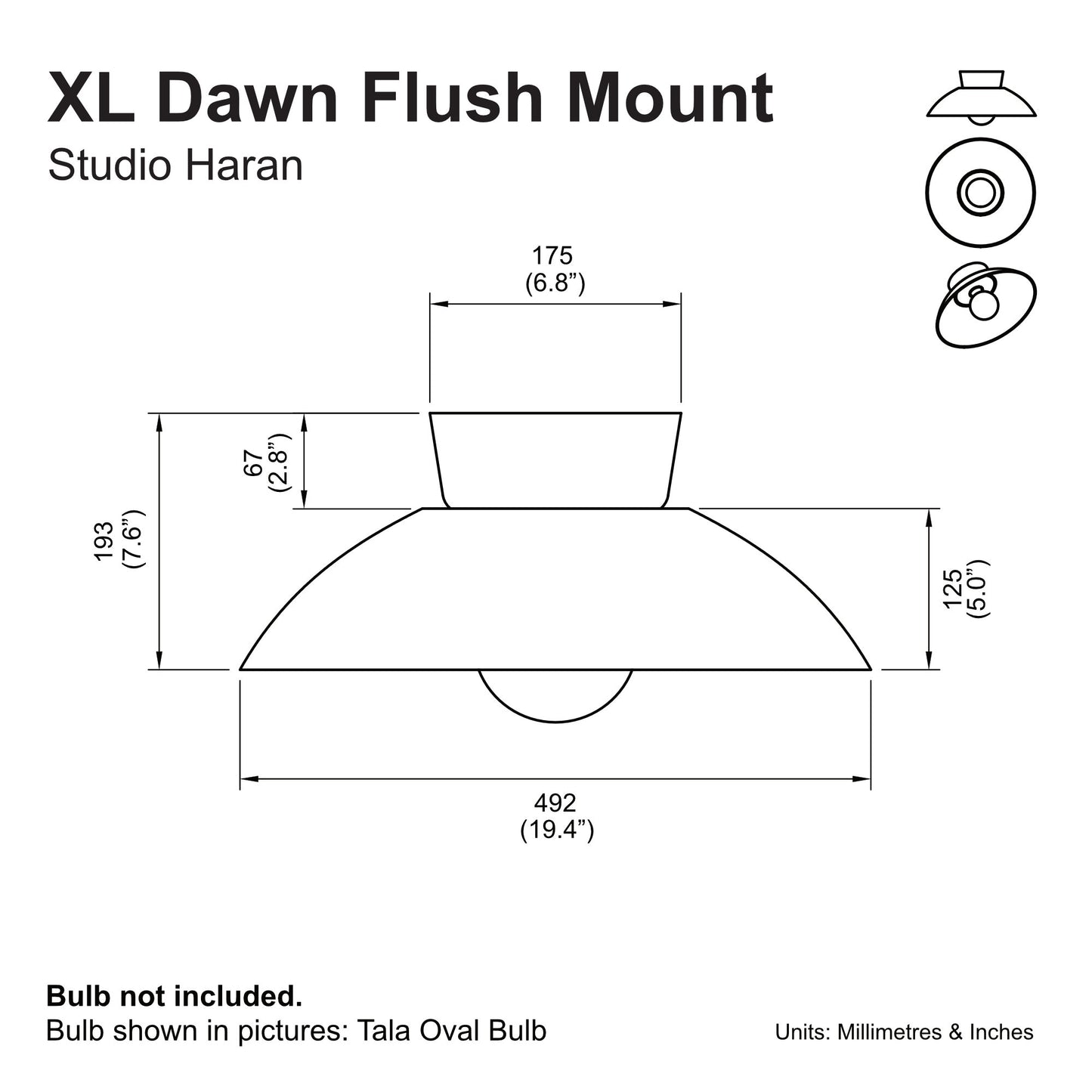 Terracotta XL Dawn Flush Mount Ceiling Light in Ceramic and Oak by StudioHaran